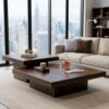 Nesting Coffee Table Set of 2, Square Centre Table, Modern Accent Table with 1.6" Thick Tabletop, Wood Coffee Tables for Living Room Office Apartment