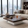 Nesting Coffee Table Set of 2, Square Centre Table, Modern Accent Table with 1.6" Thick Tabletop, Wood Coffee Tables for Living Room Office Apartment