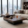 Nesting Coffee Table Set of 2, Square Centre Table, Modern Accent Table with 1.6" Thick Tabletop, Wood Coffee Tables for Living Room Office Apartment