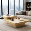 Nesting Coffee Table Set of 2, Square Centre Table, Modern Accent Table with 1.6" Thick Tabletop, Wood Coffee Tables for Living Room Office Apartment