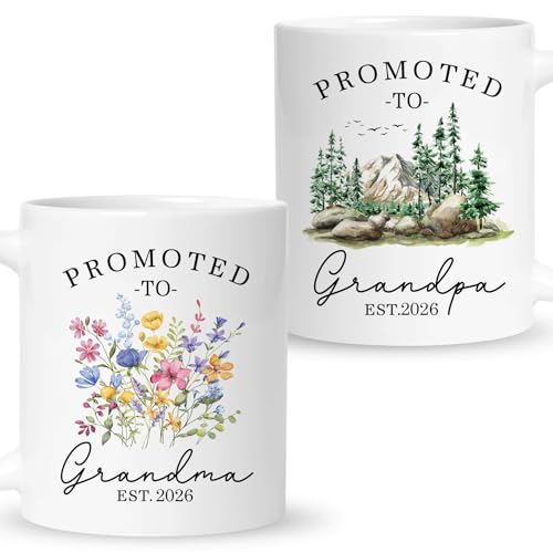 Nestura Promoted To Grandparent 2026 Mug Set, Grandmas And Grandpas Gifts, Grandma And Grandpa Pregnancy Announcement, New Grandparent Gift For Christmas, Grandma And Grandpa Cup For Baby Announcement