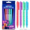 Netflix KPop Demon Hunters™ 4 Piece Pen Set – Retractable Ballpoint Pens with Black Ink, Pink Purple Green Blue, Gold Detail Design, Kawaii Stationery for School, Journaling, Office Supplies