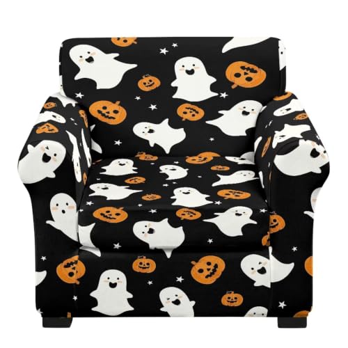 NETILGEN 2 Pieces Split Sofa Armchair Cushion Couch Covers Halloween Cartoon Ghost Stretchy Sofa Elastic Chair Slipcovers with Elastic Bottom Easy to Install Non Slip Furniture Protector