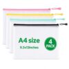 Net Mesh Zipper Storage Bags 4 Pack, 9.3 x 13 Inch / A4 Size, 4 Vibrant Colors Water-Resistant Reusable Pouches for School Office Supplies, Cosmetics, Travel Accessories Organization