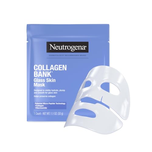 Neutrogena Collagen Bank Glass Skin Hydrogel Face Mask, Visibly Firming, Hydrating Mask with Collagen, Micro-Peptide and Niacinamide, Visibly Plumps, Smooths Skin, Travel Skin Care Essentials, 1 Count