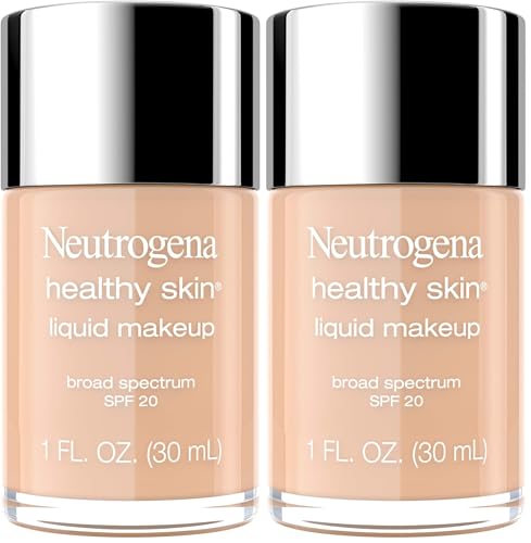 Neutrogena Healthy Skin Liquid Foundation Makeup with Broad Spectrum SPF 20 Sunscreen, Lightweight, Medium Coverage Makeup with Sunscreen and Pro-Vitamin B5, Caramel 105, 1 fl. oz (Pack of 2)