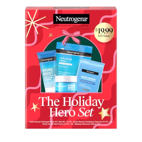 Neutrogena Holiday Hero Set ($25.00 Value), Limited-Edition Skincare Set, 4-Count Face Care Routine with Cleanser, Gel Moisturizer, Hydrating Sheet Mask, and Makeup Remover Wipes