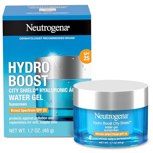 Neutrogena Hydro Boost City Shield Water Gel Face Moisturizer with Broad Spectrum SPF 25, Hydrating Facial Sunscreen with Hyaluronic Acid, Oil-Free and Non-Comedogenic Face Lotion, 1.7 oz (Pack of 12)