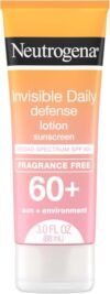 Neutrogena Invisible Daily Defense Fragrance-Free Sunscreen Lotion, Broad Spectrum SPF 60+, Oxybenzone-Free & Water-Resistant, Sun & Environmental Aggressor Protection, 3.0 fl. oz (Pack of 12)