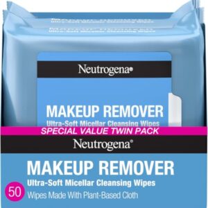 Neutrogena Makeup Remover Micellar Wipes for Face Daily Gently Removes Oil Dirt and Waterproof Makeup in a Simple Fully Plant-Based Cloth, 25 Count (Pack of 24)