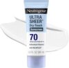 Neutrogena Ultra Sheer Dry Touch Sunscreen Lotion SPF 70 Broad Spectrum UVA UVB Protection Lightweight Water Resistant up to 80 Minutes Oil PABA Oxybenzone Free, 3 fl oz (Pack of 12)