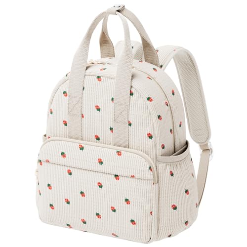Neverwhy Corduroy Toddler Backpack for Preschool Boys & Girls Ages 2-5, 11 Inch Water-Resistant Small Kids Backpack for School & Travel, Lightweight Daycare Bookbag (M-Strawberry)