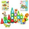 Nevzan 45PCS Mini Magnetic Tiles for Kids Ages 3-8, Travel Magnetic Building Blocks Set with 5 Animal Figures, STEM Toys for Boys Girls, Portable Tin Case, Lion Zebra Fox Elephant Crocodile