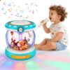 Nevzan Baby Musical Drum Toy for 6-24 Months, Light-Up Carousel with Spinning Animals & Microphone, 4-in-1 Tummy Time Roll Crawl Toy with Music Stories Numbers Nursery Rhymes, Baby Boy Girl Gift