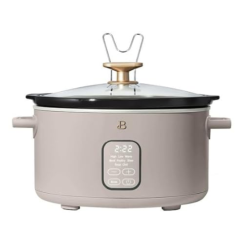 New Beautifuly 6 Qt Programmable Slow Cooker, Digital Timer, Removable Pot, Easy-Clean Design, Family-Size Slow Cooker for Convenient Everyday Cooking by D'rew Barry'more (Porcini Taupe)