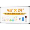 NEWBULIG White Board, 48" x 24" Magnetic Dry Erase Board for Wall with 1 Dry Eraser & 2 Multi-Color Markers & 4 Magnetic Pins, Silver Aluminum Frame for Office, Home, School