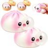 New Dumpling-Shaped Bubble Squeeze Ball, Rainbow Dumpling Stress Relief Ball with Steamer, Cute Anti-Anxiety Stress Relief Toy, Pink Tie-Dye Bouncy Table Toy (red)