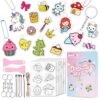 NewFamily 51Pcs Shrink Art Kit for Kids, 36 Pre-Cut Shrink Plastic Charms with 15 Charm Accessories, No-Mess DIY Jewelry Making Craft Set for Girls Boys