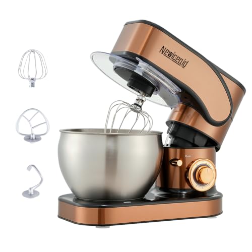 Newiceaid Stainless Steel Stand Mixer, 6-Speed Tilt-Head Mixer with 700W Powerful Motor, 7.4QT Bowl, Electric Kitchen Mixer with Dough Hook, Beater, Whisk for Baking & Dough Making-Rose Gold