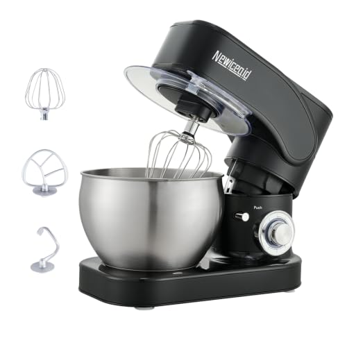 Newiceaid Stainless Steel Stand Mixer, 6-Speed Tilt-Head Mixer with 700W Powerful Motor, 7.4QT Bowl, Electric Kitchen Mixer with Dough Hook, Beater, Whisk for Baking & Dough Making-Black