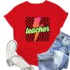 NEWKA Womens 90s Teacher Shirts Lightning Neon Teacher T-Shirt Teaching Life Tee Top
