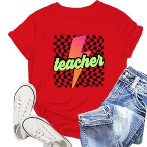 NEWKA Womens 90s Teacher Shirts Lightning Neon Teacher T-Shirt Teaching Life Tee Top