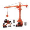 New Ray Kubota Die-Cast Construction Vehicles Set, Plastic Engineering Toys Playset Includes Steer Loader, Mini Excavator, Wheel Loader, Oil Drums, Tower Crane & Boulders, for Kids