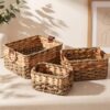 Newtay Set of 3 Wicker Basket Natural Seagrass Hyacinth Nesting Storage Baskets with Handles for Organizing Shelves Closet Pantry Living Room Decorative Woven Baskets