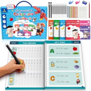 NexAmeri Grooved Handwriting Practice for Kids, Magic Grooved Writing Practice with Reusable Tracing Books, 96 Fun Activities, Sensory-Friendly Workbooks, Screen-Free Gift for Boys Girls Age 3-8.