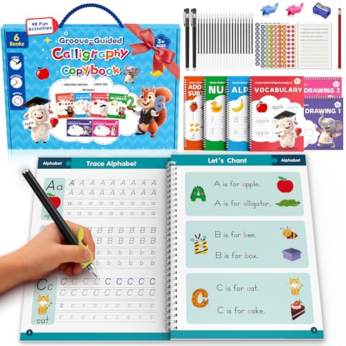 NexAmeri Grooved Handwriting Practice for Kids, Magic Grooved Writing Practice with Reusable Tracing Books, 96 Fun Activities, Sensory-Friendly Workbooks, Screen-Free Gift for Boys Girls Age 3-8.