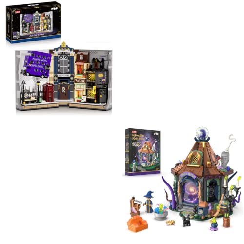 NexBrixxi Magic Village Building Set with LED Lights – Magic Street Book Nook & Wizard Hut Fantasy Building Kit, Bookshelf & Home Decor for Adults and Teens Ages 12+