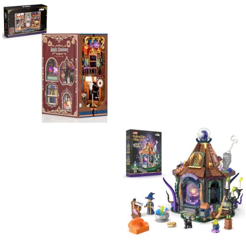NexBrixxi Magic World Building Set with LED Lights – Magic Academy Book Nook & Wizard Hut Fantasy Building Kit, Bookshelf & Home Decor for Adults and Teens Ages 12+