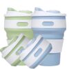 NexUp Goods 2-Pack Collapsible Coffee Cups 12oz Reusable Travel Mugs Light Blue & Green Leakproof Foldable Silicone Heat Resistant Easy to Clean Great for Camping Office and Gifts