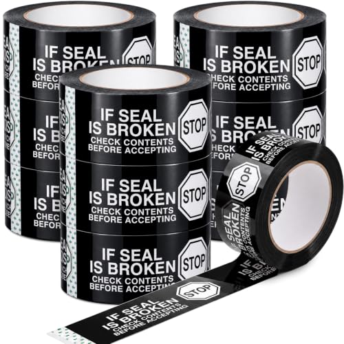 Nezyo 10 Rolls 2 Inch Security Tamper Proof Tape Stop Sign Sealing Tape Pre Printed If Seal is Broken Check Contents Before Accepting for Moving Heavy Duty Packing, 110 Yards x 2 Mil (Black)