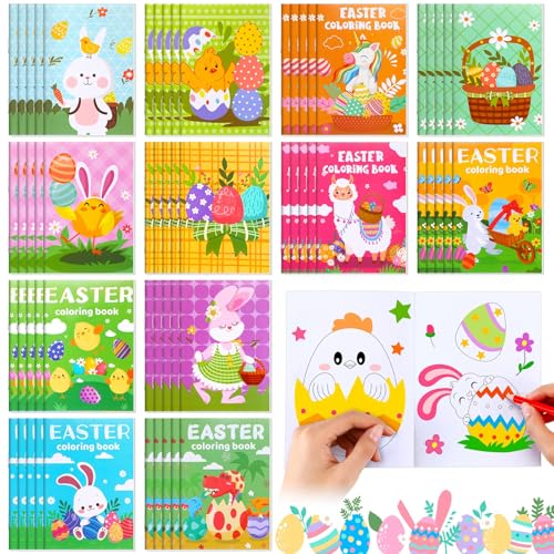 Nezyo 60 Pcs Easter Coloring Books for Kids Each 12 Sheets Easter Activity Books for Boys and Girls Ages 6-12 Bunny Chicken Egg Basket Stuffer Gifts for Boys Girls Party Favors Supplies School