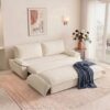 NicBex 73.2" Queen Pull Out Sofa Bed, 3-in-1 Convertible Futon Sleeper Sofa with Pillow Armrest, Modern Velvet Multi-Functional Couch Bed for Small Space, Apartment, Bedroom, Living Room, White