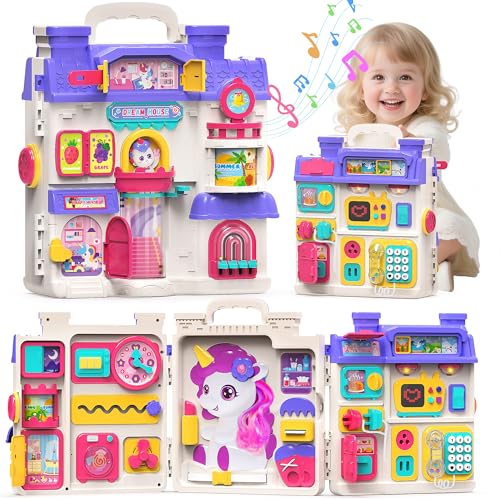 Nicella Busy Board, Montessori Toys for 1 Year Old, Montessori Board for 12-18 Months, 56+ Activities Bilingual Music Learning Sensory Toys for Toddlers 1-3, Birthday Gift for 1+ Year Old Girl Boy