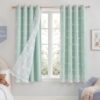 NICETOWN Aqua Pom Pom Curtains for Nursery, Grommet Room Darkening Double Layer Sheer Drapes Thermal Insulated Kids Room Window Treatments for Bedroom, W52 x L63, 2 Panels