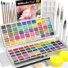 Nicpro 100 Colors Watercolor Paint Set, Metallic Macaron & Fluorescent, 8 Synthetic Squirrel Brushes, 25 Watercolor Paper, Palette, Art Supplies Kit for Artist Adult Beginner with Gift Box