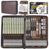 Nicpro 58 PCS Art Drawing Supplies Kit in Leather Case, Art Mechanical Pencil Set with 6 Metal Drafting Pencil 0.5 & 0.7 & 0.9 & 2mm, 12 Micron Pen, Sketch Book, 30 Tube Lead Refills for Sketching