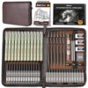 Nicpro 58PCS Art Drawing Supplies Kit in Leather Case, MP1000 Black Metal Mechanical Pencil Set with Drafting Pencil 0.5, 0.7, 0.9 & 2mm, 12 Micron Pen, Sketch Book, 30 Tube Lead Refills for Sketching