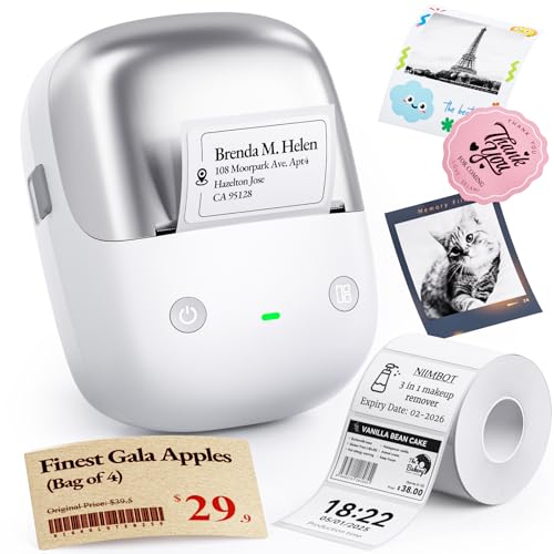 NIIMBOT B2 Pro Bluetooth Label Maker, 300DPI HD Thermal Sticker Printer, Portable Thermal Label Printer with 1 Roll, Supports Red & Black Printing, for Home Office Organization & Small Business, Grey