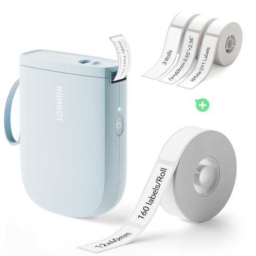 NIIMBOT D11H Label Maker Machine with 1 Roll 0.47" × 1.57" Labels and 3 Rolls 0.55" X 2.36" White Labels for School Home Office