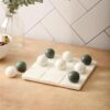 NikkisPride Marble Tic Tac Toe Board Game Handmade Home Decor Accent Piece Diwali Gift Green and White.