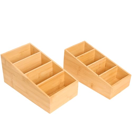 Ninebendstreams 2 Pack Bamboo Food Pantry Organizers for Kitchen, Cabinet, Office,countertop, Wood Snack Organizer and Storage for Spices, Snacks,Coffee, Tea,(4 Section)