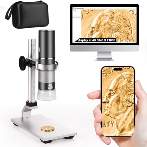 Ninyoon 4K Microscope with Professional Stand + Case for iPhone Android PC, 50-1000X Digital USB Microscope Endoscope HD Camera for All Cellphones iPad Android Tablet Windows Mac Chrome Linux