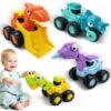 NIRVIXEN Dinosaur Truck Toys for Toddlers, Press and Go Dinosaur Trucks for 2 3 4 5 Year Old Boy Kids Toddlers, Construction Vehicle Toys Sandbox Excavator Toys Boy Birthday Gifts