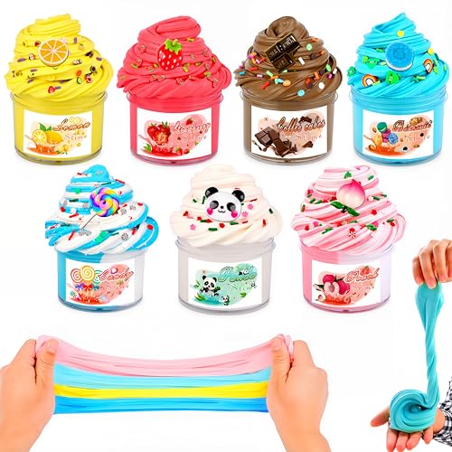 Niuruilsi Scented Slime Kit with 7 Pack Peach - Butter Slime,Dual Colored Peach Slime,Super Soft and Non-Sticky, Stress Relief Toy Party Favors Birthday Gifts for Girls and Boys 6 7 8 9 10 11 12.