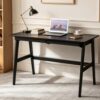 Nnewvante Bamboo Writing Desk, 46" Computer Desk with Drawers, Black