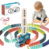 Noaideoi Domino Train Toy Set for Kids, Automatic Dominoes Blocks Building and Stacking Toys Creative Kids Games Early Education Christmas Birthday Gift Boys Girls Age 3 4 5 6 7 8 Year Old (Cyan)